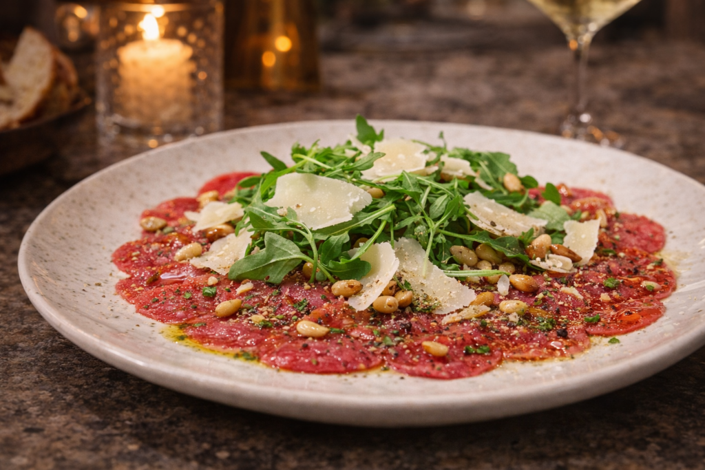 Carpaccio de boeuf avec parmesan roquette